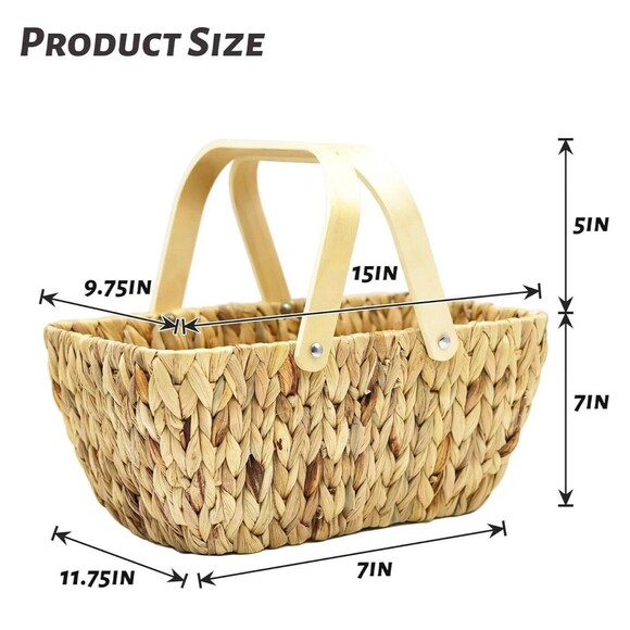 Storageworks Handmade Natural Water Hyacinth Wicker Picnic Basket 15x9x7 Inches - Picture 11 of 11